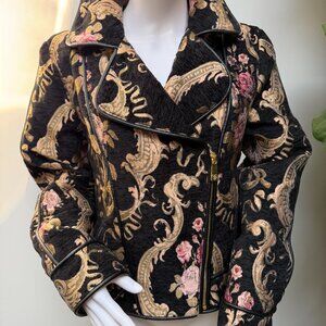 NWT Floral Brocade Biker Moto Jacket Fashion 360 Cannes